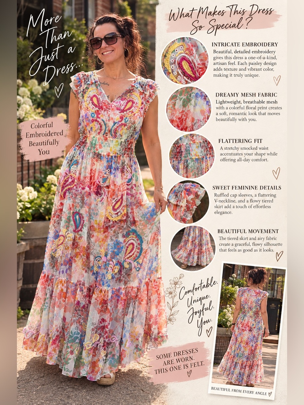 Johnny Was Embroidered Floral Paisley Mesh Maxi Dress M Boho